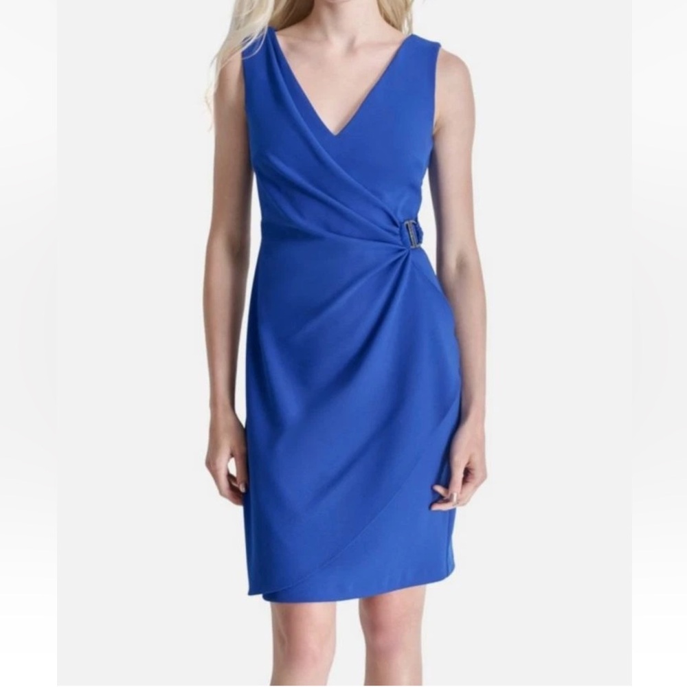 DKNY Beautiful Sleeveless V-Neck Sheath Dress in Royal Cobalt Blue Size 16 NWT